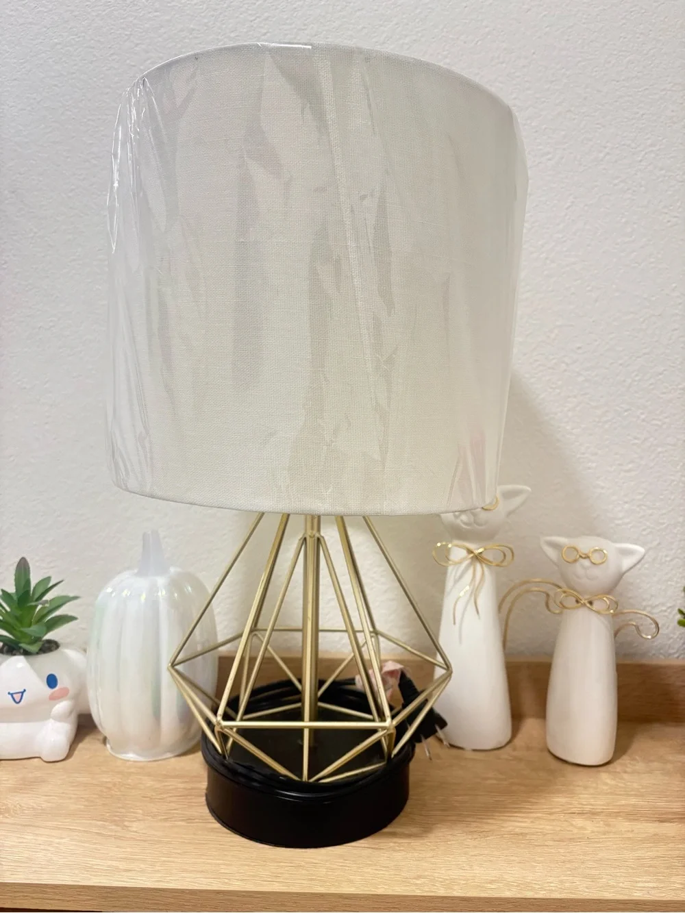 Gold Geometric Table Lamp with White Shade